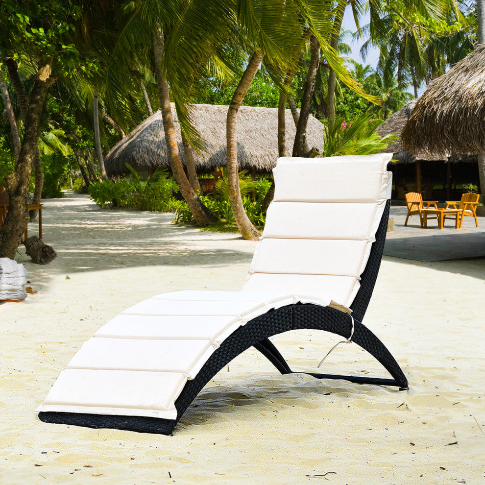 Costway Folding Patio Rattan Lounge Chair Chaise Cushioned Garden Lawn Black
