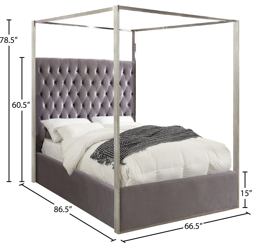 Porter Velvet Bed, Gray, Queen