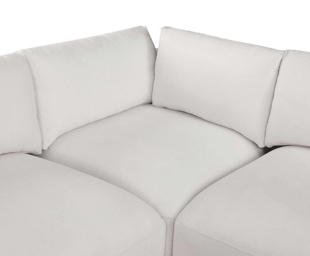 Ease Polyester Upholstered U-Shaped Modular Sectional, Cream, 6 Piece: 3 Corner, 3 Armless, 1 Ottoman