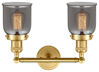 Small Bell 2 Light Bath Vanity Light, Satin Gold, Plated Smoke
