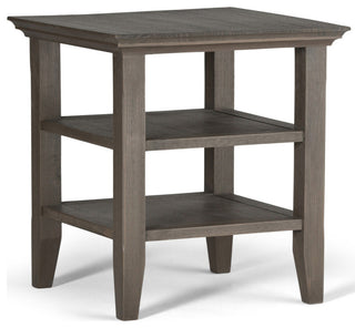 Acadian Solid Wood 19" Square Rustic End Table, Farmhouse Gray