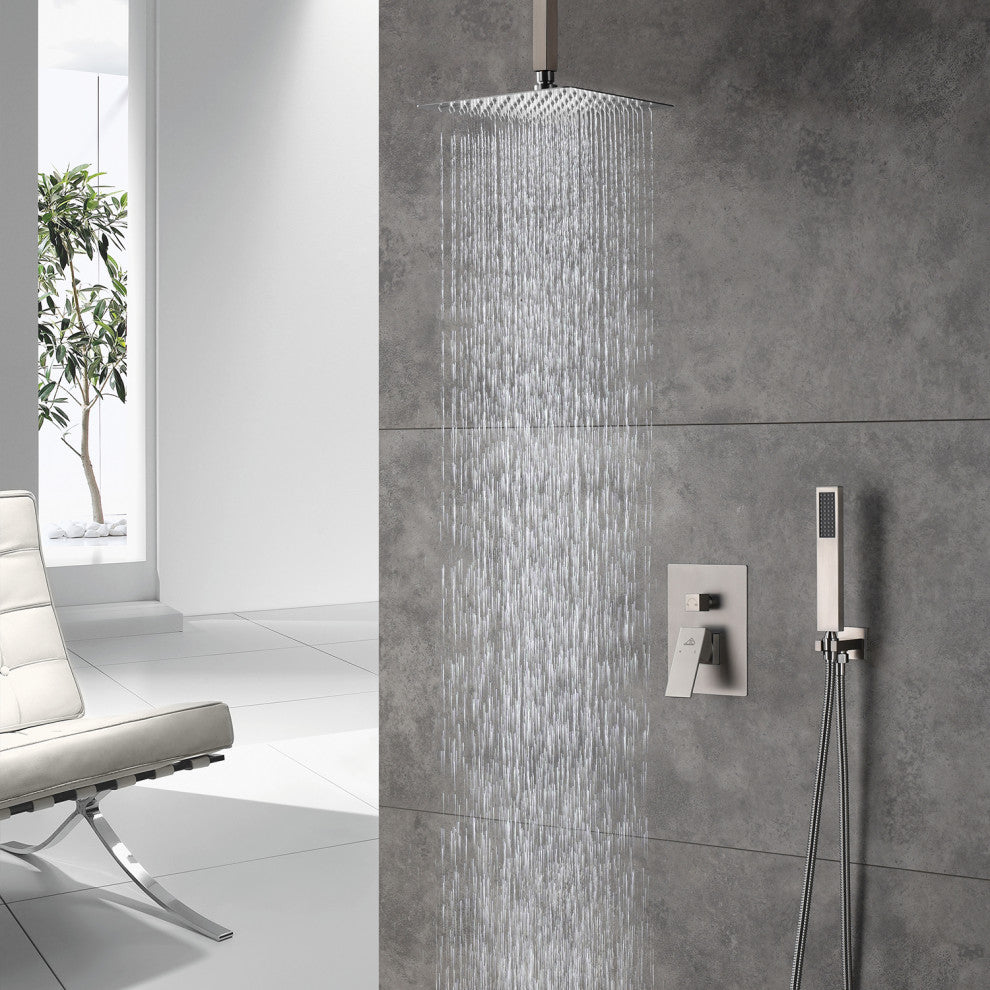 CASAINC 10" Ceiling Mount Dual Rainfall Shower Head Shower System Kit, Brushed Nickel