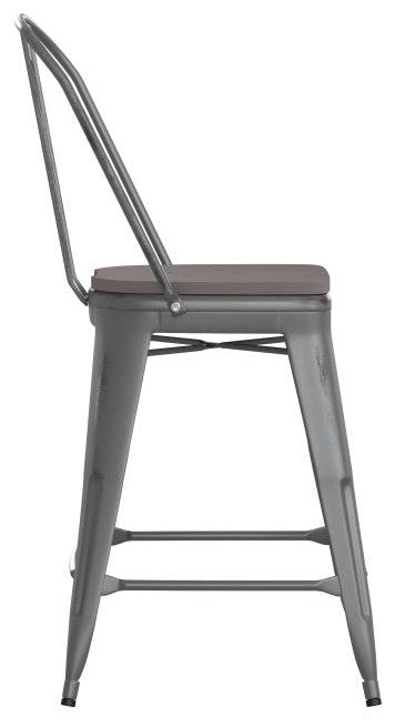 24'' High Indoor Clear Coated Counter Stool, Clear Coated/Gray