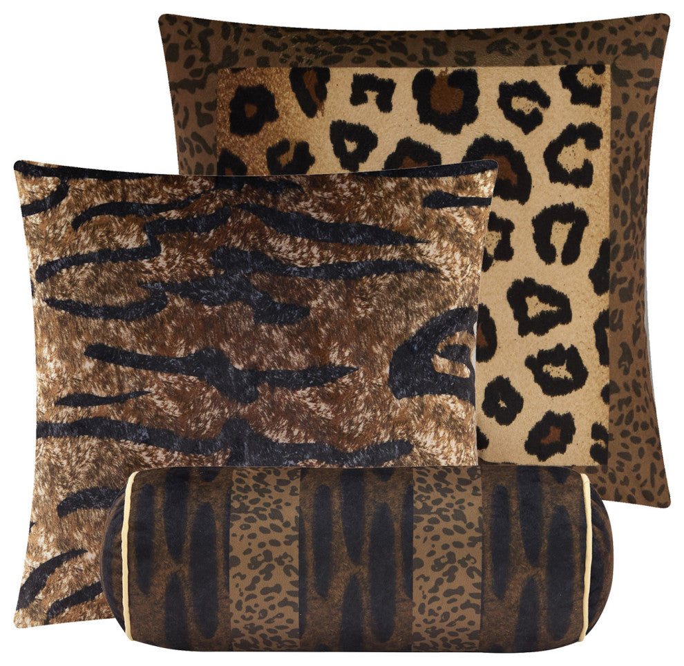 Tucson Leopard Print 7-Piece Bedding Comforter Set, Brown, Queen