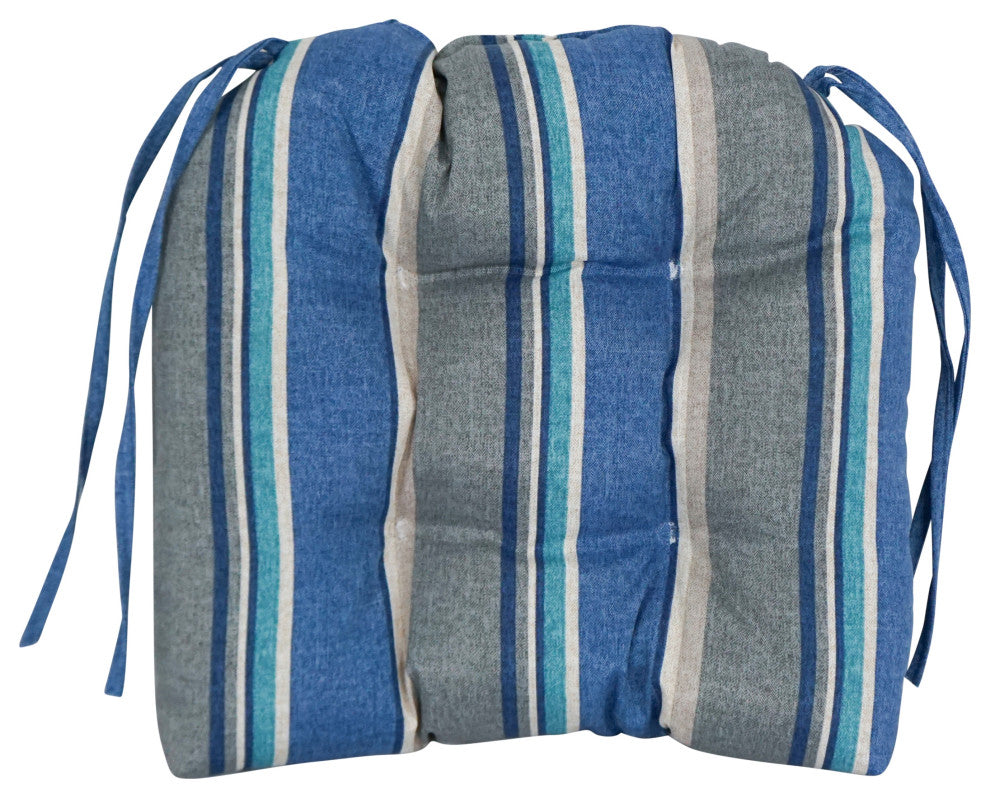 16" Patterned Outdoor U-Shaped Tufted Chair Cushions, Set of 6, Sovaro Denim