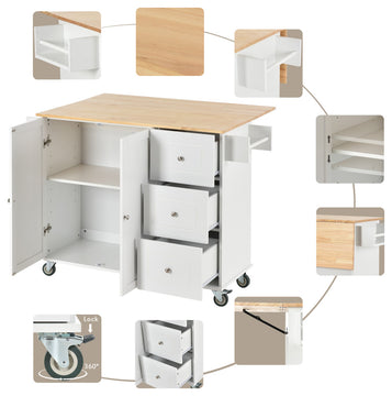 TATEUS Solid Wood Top Kitchen Island 52.7 Inch, White