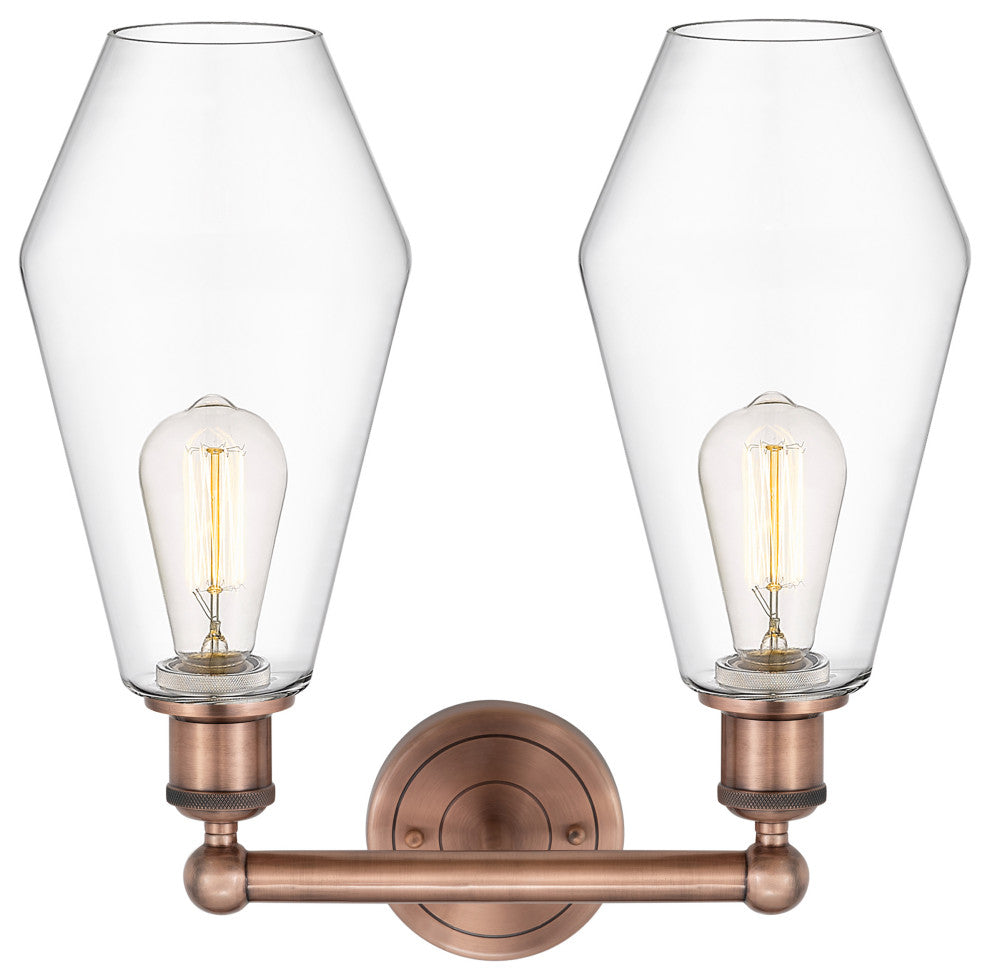 Cindyrella 2-Light 16" Bath Vanity Light, Antique Copper, Clear Shade
