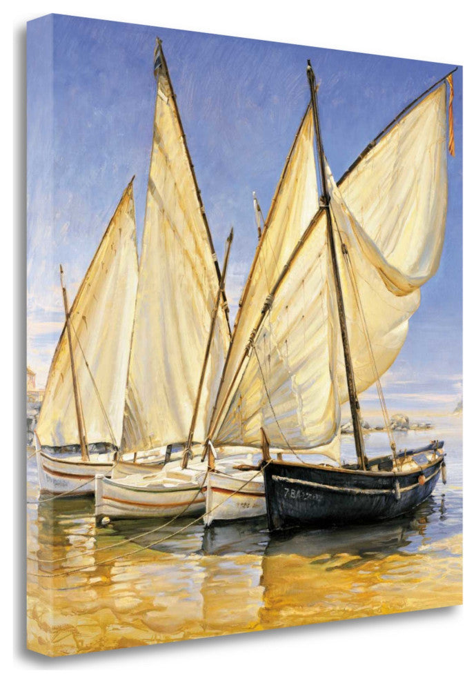 25" Fleet of Boats With Royal White Sails Giclee Wrap Canvas Wall Art