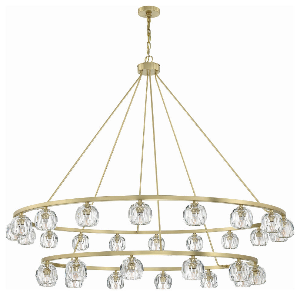 Aragon 30-Light Soft Brass Chandelier, Faceted Cut Crystal