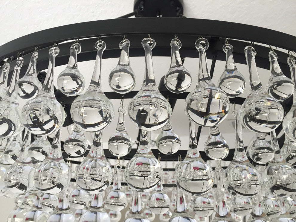 Lightupmyhome Celeste 32" Glass Drop Chandelier, Hanging or Flush Mount, Black