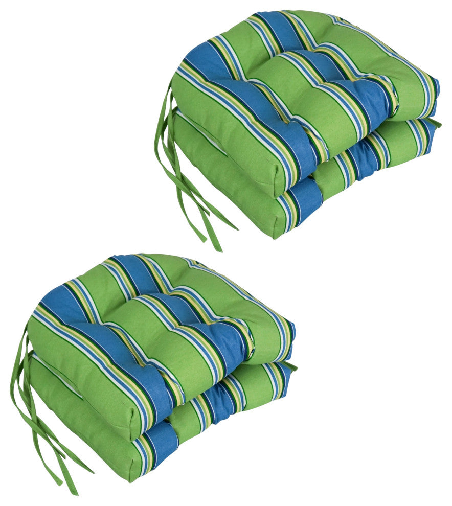 16" Outdoor U-Shaped Tufted Chair Cushions, Set of 4, Haliwell Caribbean