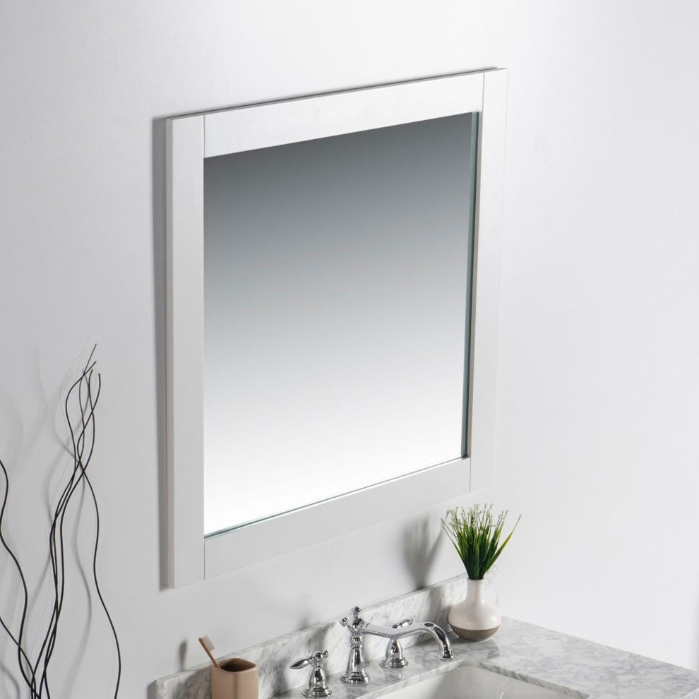 34" Solid Wood Frame Mirror, White