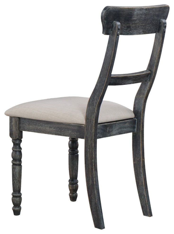 Set of 2 Light Brown Linen Side Chair, Weathered Gray
