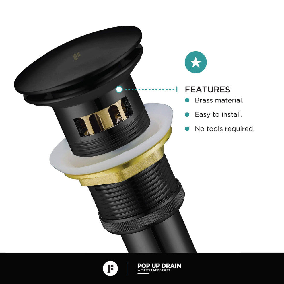 Fine Fixtures Modern Single Hole Bathroom Sink Faucet with Pop-up Drain, Black