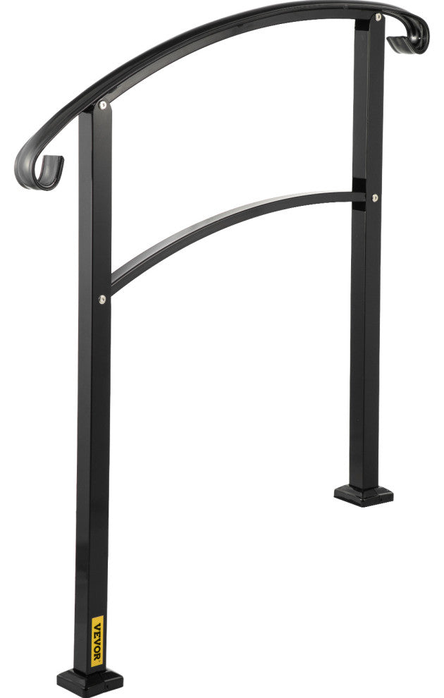 Wrought Iron Handrail Outdoor Stair Rail with Installation Kit, Black, Fit 3 Steps
