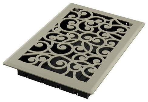 Wonderland Floor Register, Satin Nickel, 6x10