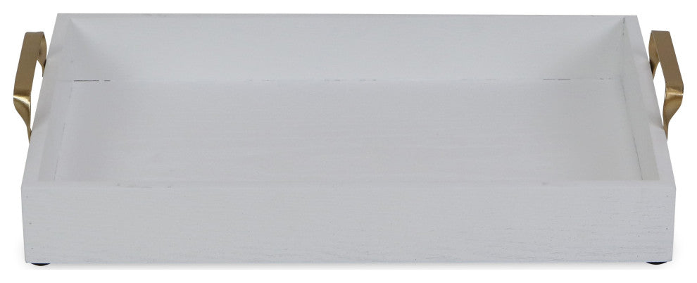 White Wooden Tray With Gold Handles