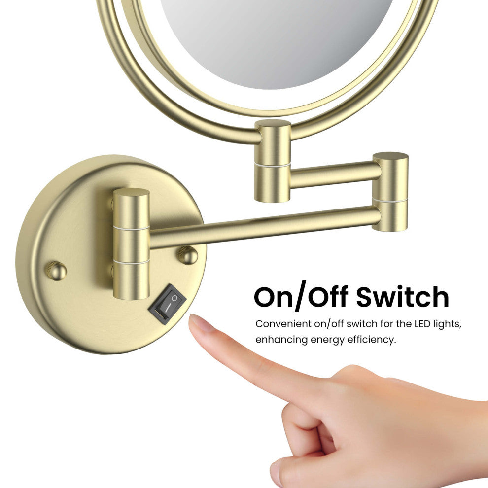 Circular LED Wall Mount Magnifying Make Up Mirror, Brushed Gold