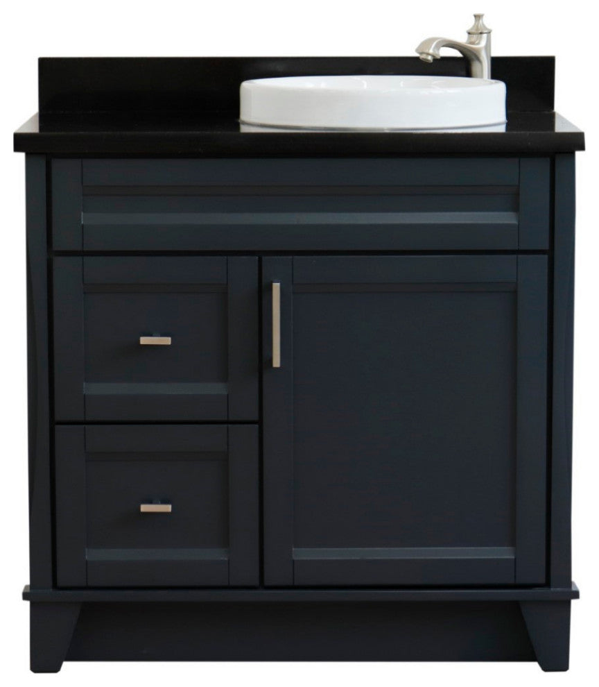 37" Single Sink Vanity, Dark Gray Finish With Black Galaxy Granite