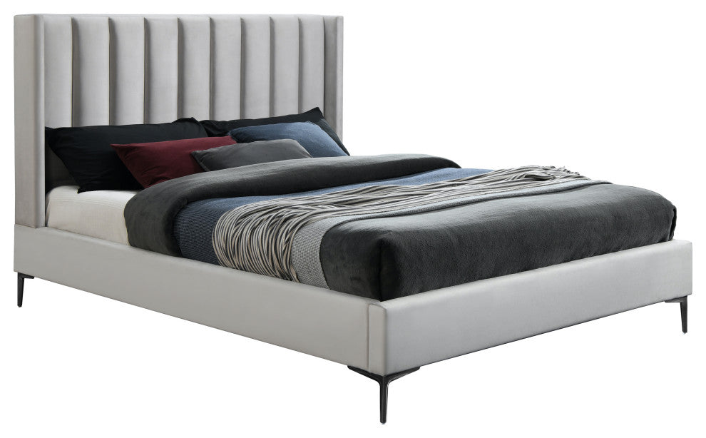 Nadia Velvet Upholstered Bed, Cream, Queen
