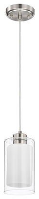 Avenue 1-Light Brushed Nickel Clear Glass and White Glass Shades Mini Pendant