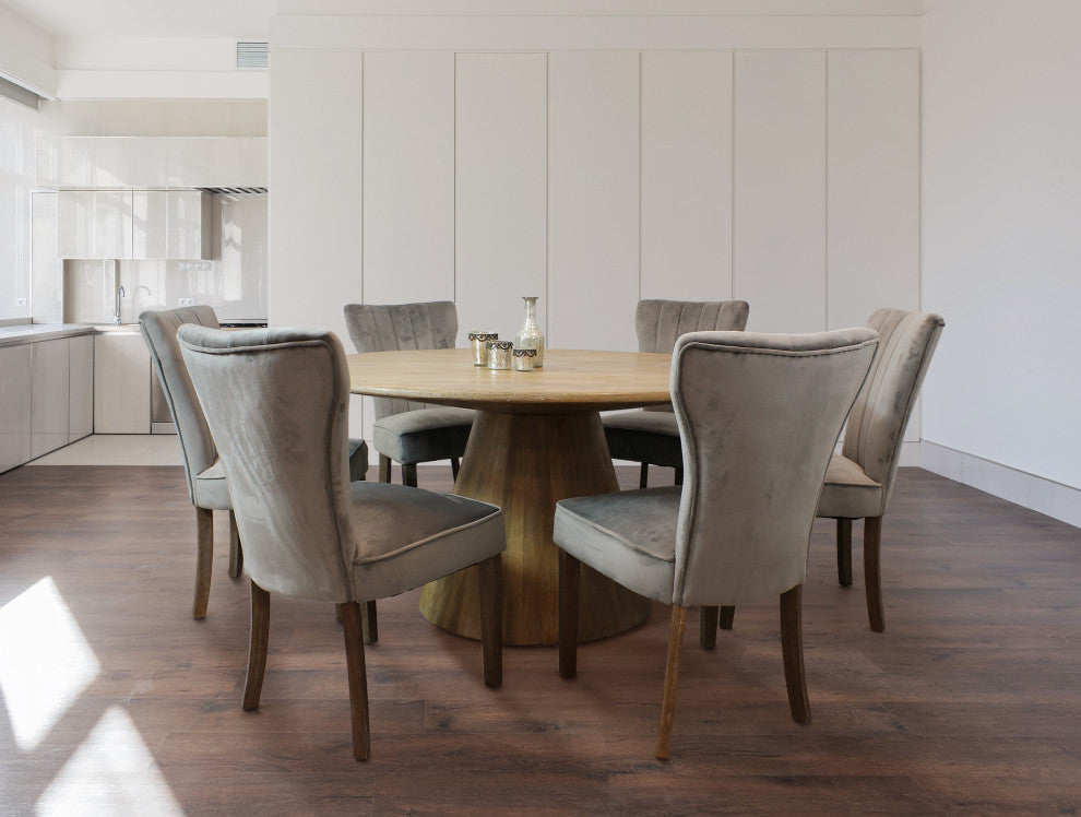 Jay 7-Piece Set With 60" Round Dining Table and 6 Upholstered Chairs, Mink