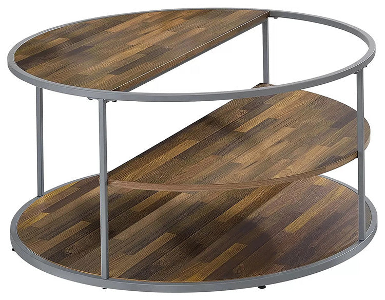 3-tier Shelf Round Coffee Table in Gray and Walnut Finish