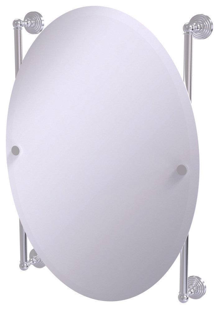 Waverly Place Oval Frameless Rail Mounted Mirror, Satin Chrome