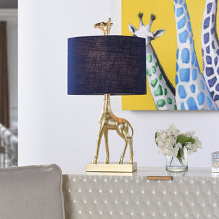 Golden Giraffe Table Lamp, Solid Gold, Navy Blue