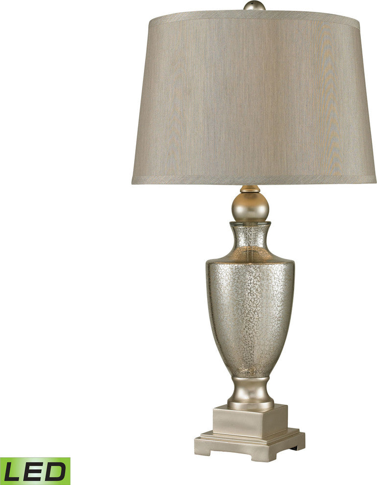 Antique Mercury Glass LED Table Lamps With Silver Accents - Set of 2
