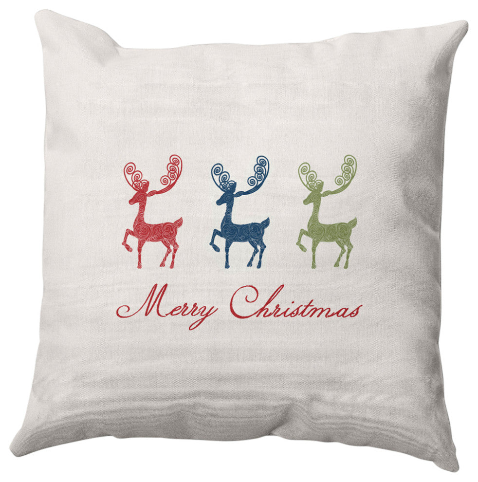 Merry Christmas Reindeer Decorative Throw Pillow, Multi-Navy, 16"x16"