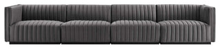 Conjure Channel Tufted Performance Velvet 4-Piece Sofa, Black Gray
