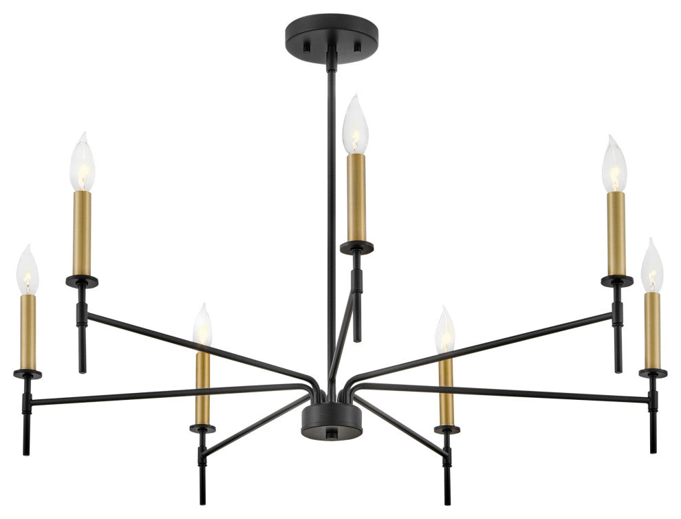 Lark 83077 Hux 7 Light 36"W Taper Candle Style Chandelier - Lacquered Brass