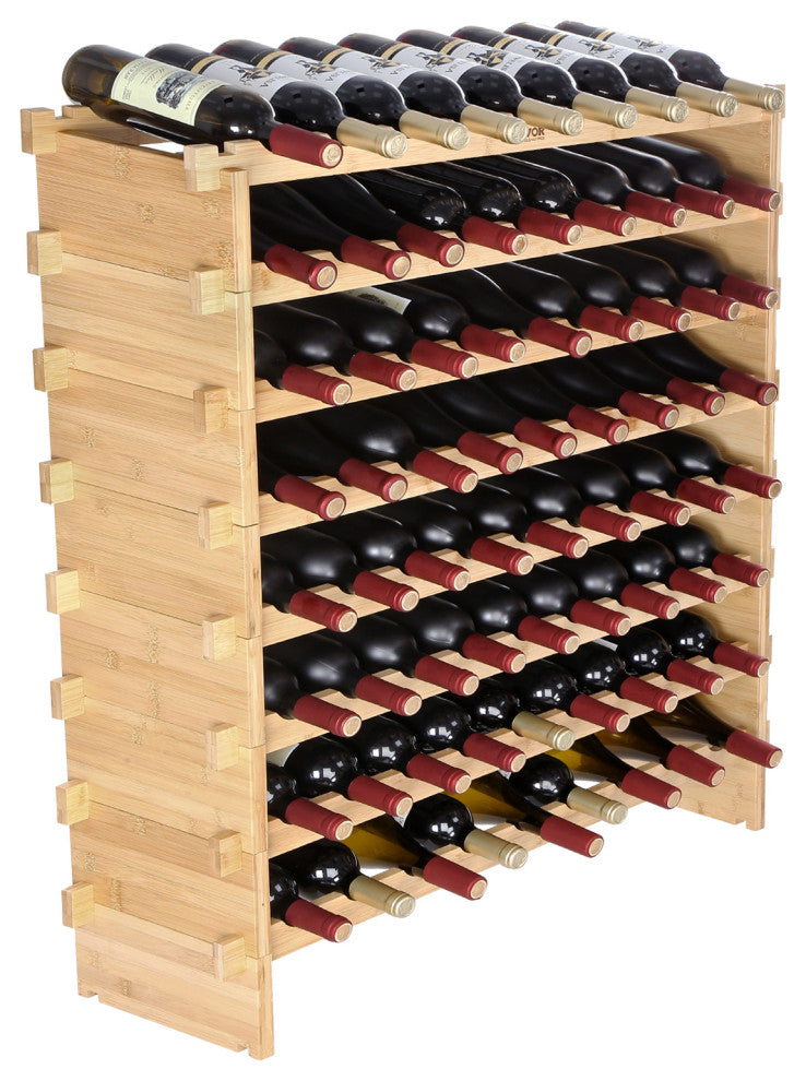 VEVOR Stackable Modular Wine Rack Bamboo Wood Display Shelf, 8 Tier, 72 Bottle