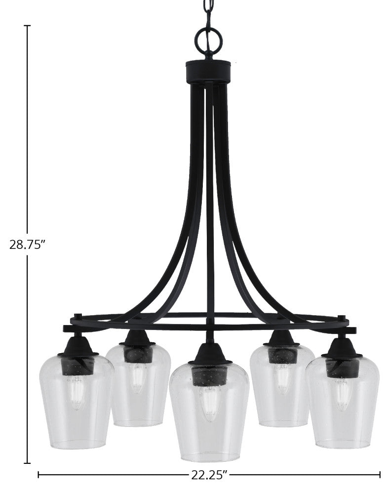 Paramount 5-Light Chandelier, Matte Black, 5" Clear Bubble Glass