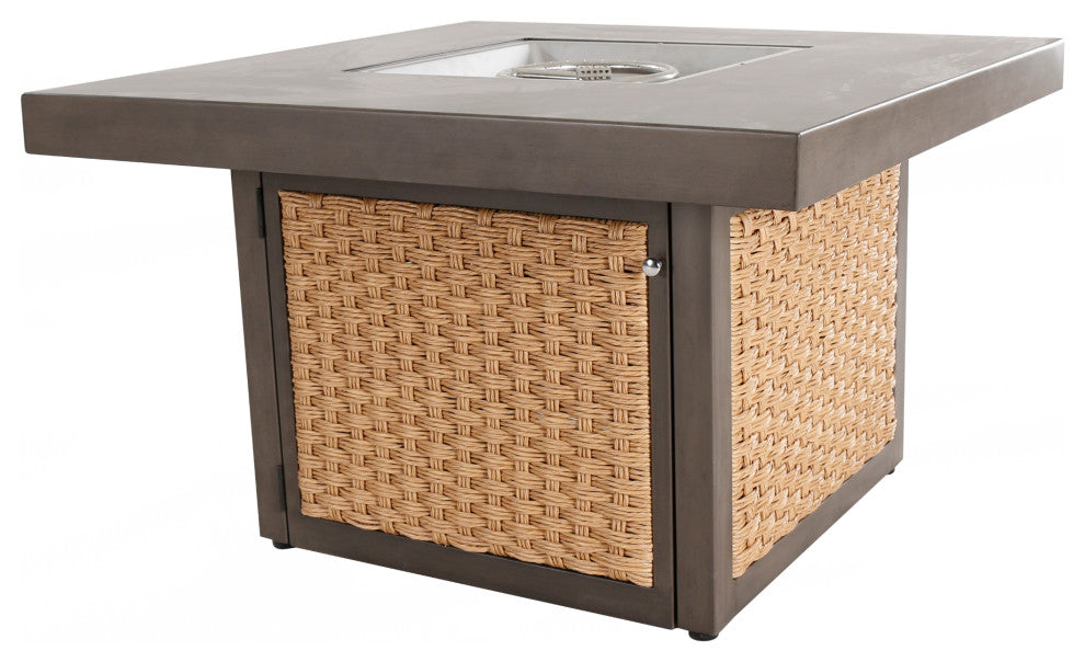 Square Natural-Toned Wicker Fire Pit