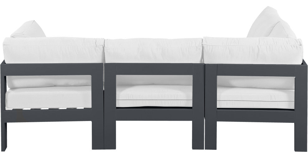 Nizuc Water Resistant Patio L-Shaped Modular Sectional, White, 4-Piece: 2 Armless Chair, 2 Corner Chair, Dark Gray Aluminum Frame