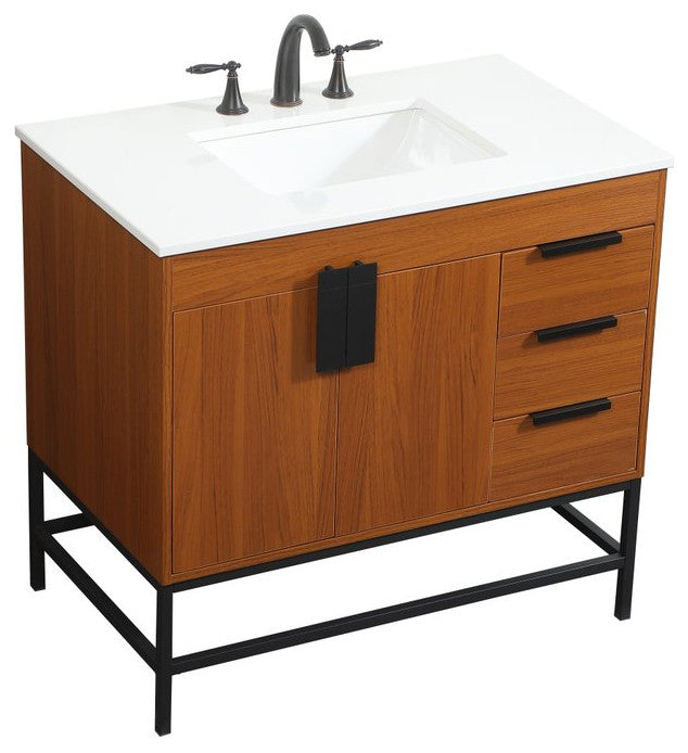 Home Living 22" Modern Teak-Light Bathroom Vanity