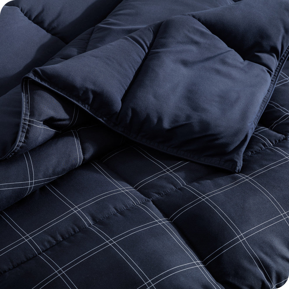 Bare Home Down Alternative Comforter Set, Dark Blue - Modern Plaid, King/Cal Kin
