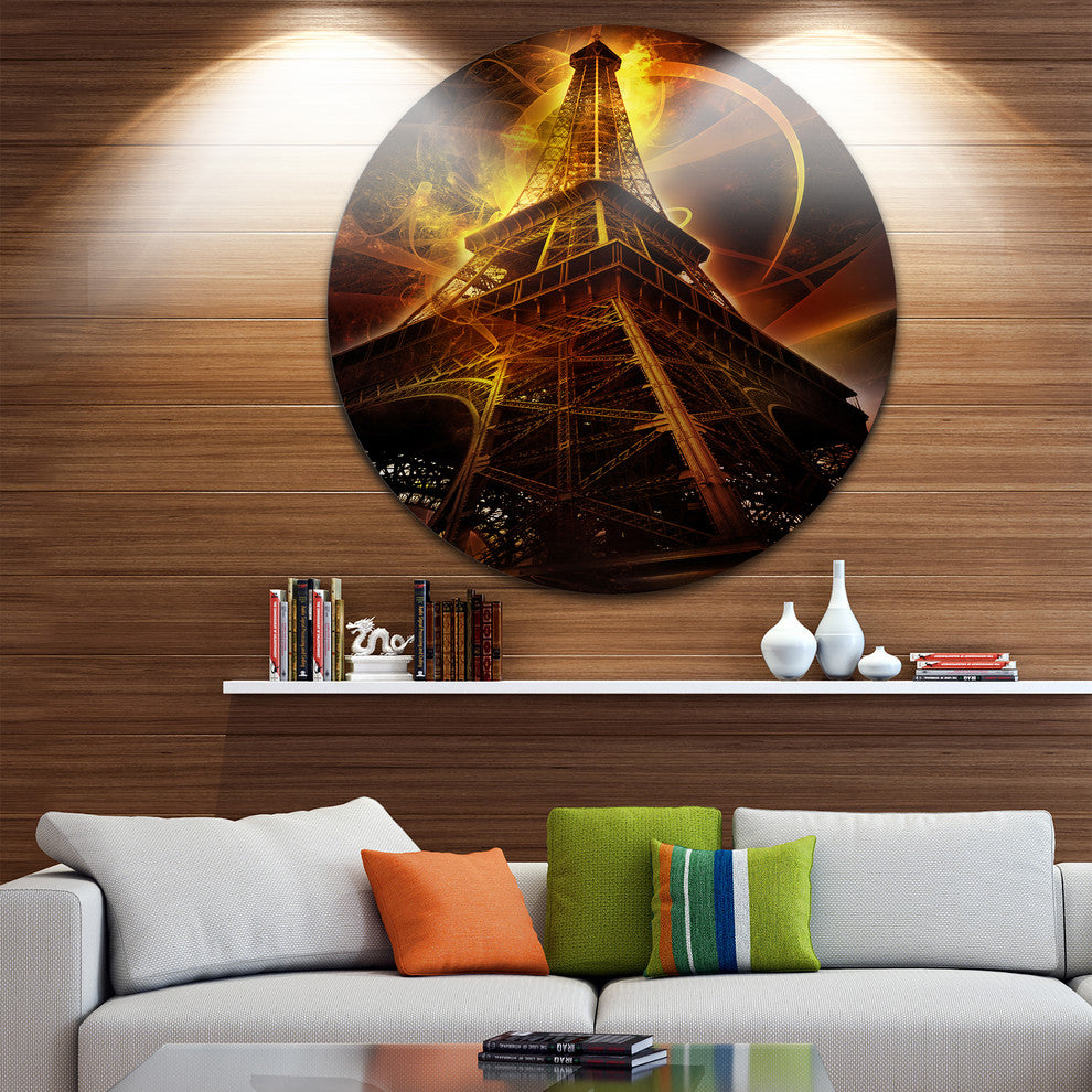Paris Eiffel Tower On Fantasy Background, Disc Metal Wall Art, 11"