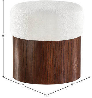 Nimes Upholstered Ottoman, Cream, Velour Fur, Walnut Finish