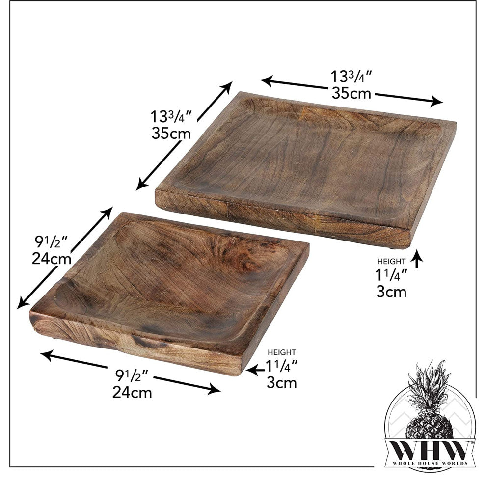 2 Piece Square Wood Plate Set, 13.75 Inches