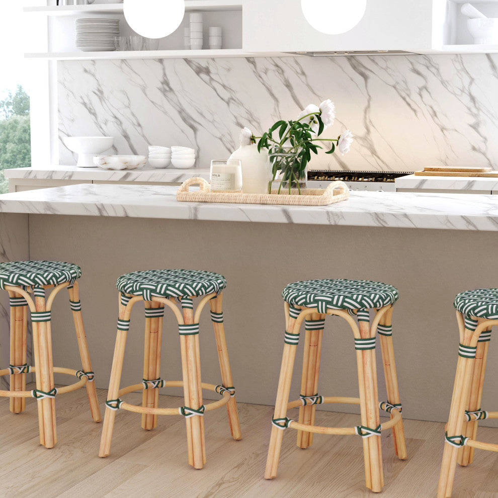Tobias Rattan Counter Stool, Emerald Green