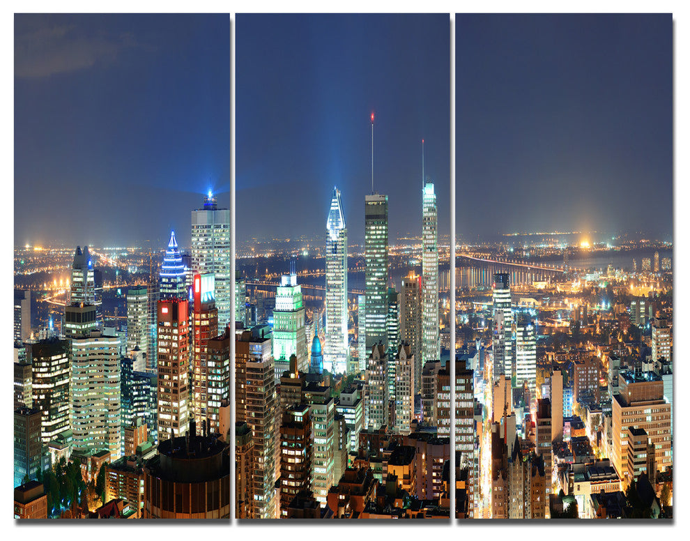 Montreal at Dusk Panorama, Landscape Triptych Canvas Art Print, 36x28, 3 Panels