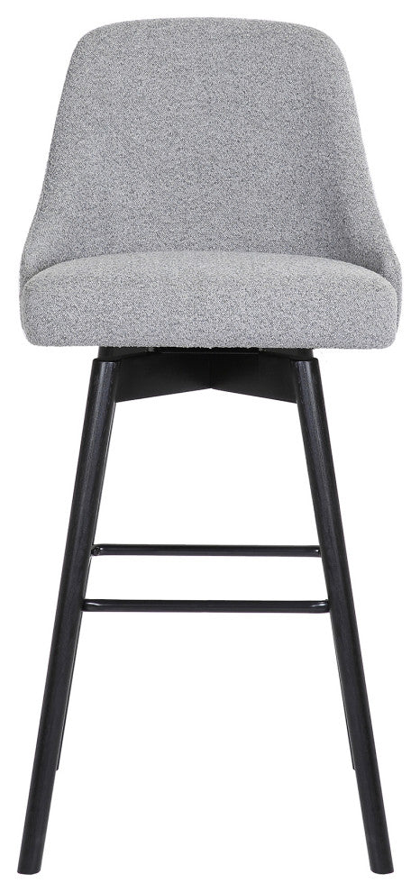 Sicily 26" Swivel Black Wood Counter Stool in Light Gray Fabric, 30