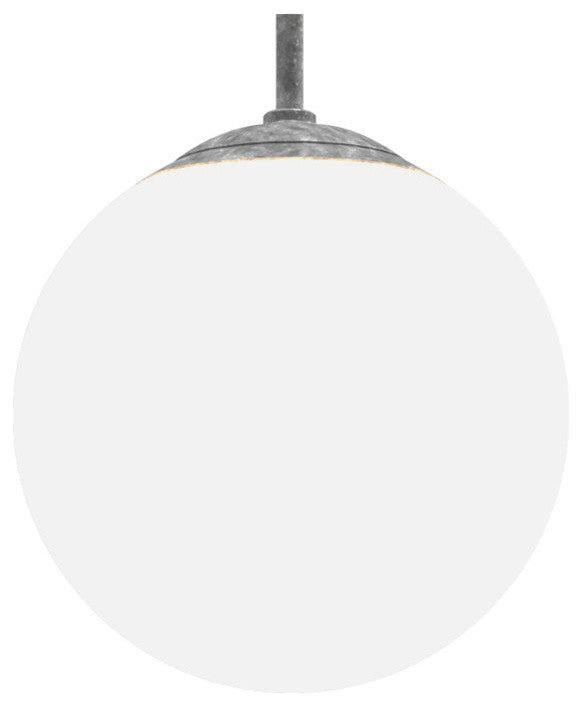 Globe Outdoor Pendant, Gloss White Shade With Galvanized 24" Stem, 16" Shade
