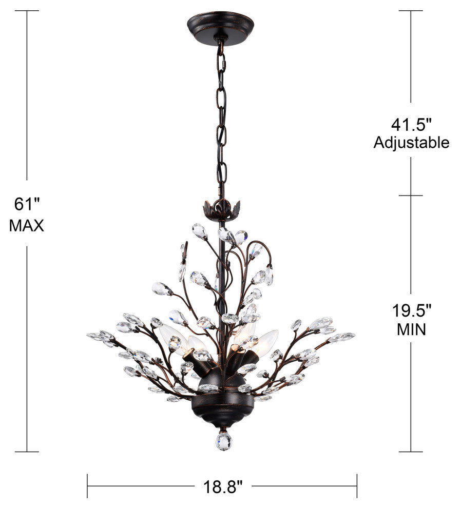 Cathy 4-light Antique Copper Crystal Leaves Chandelier