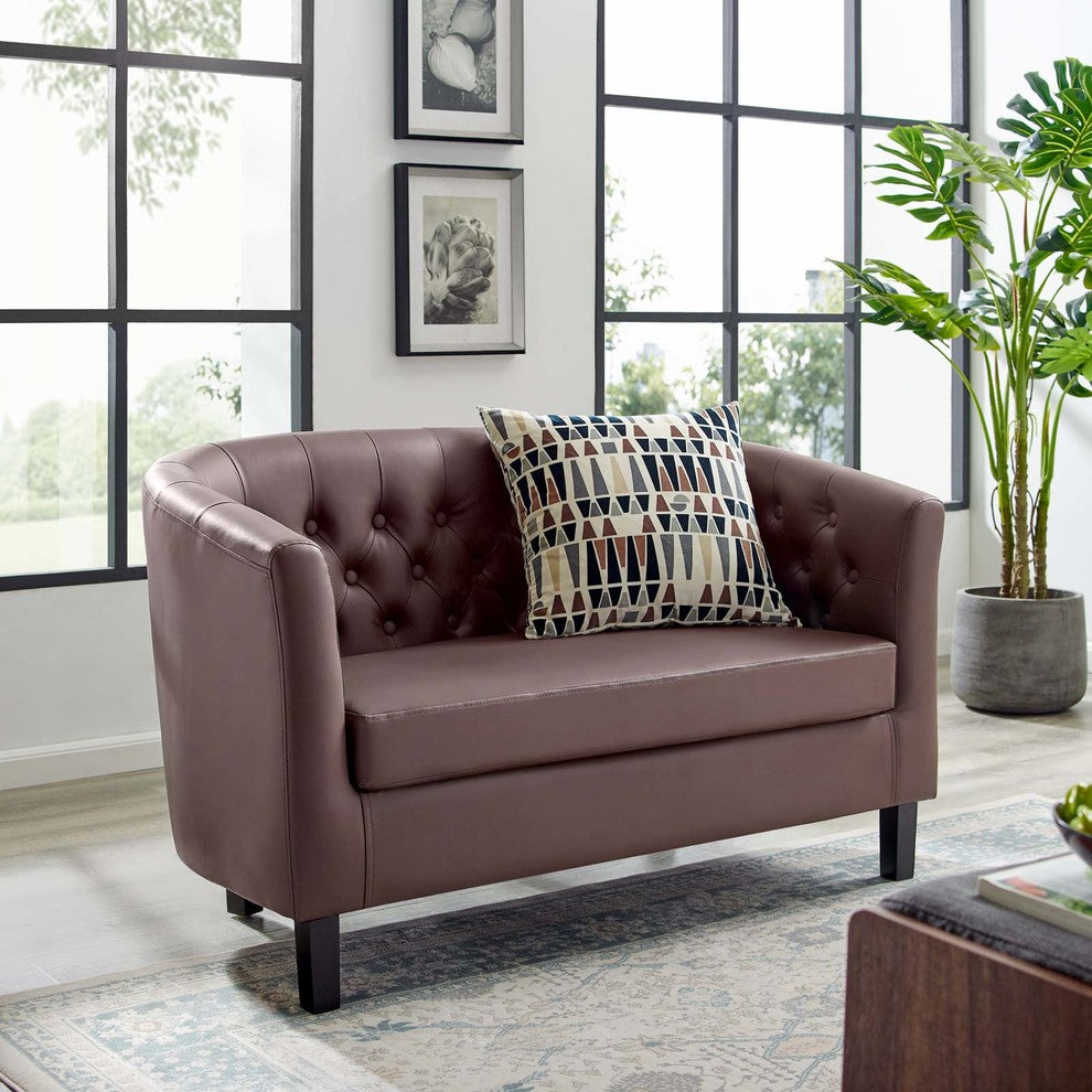 Prospect Upholstered Vinyl Loveseat, Brown