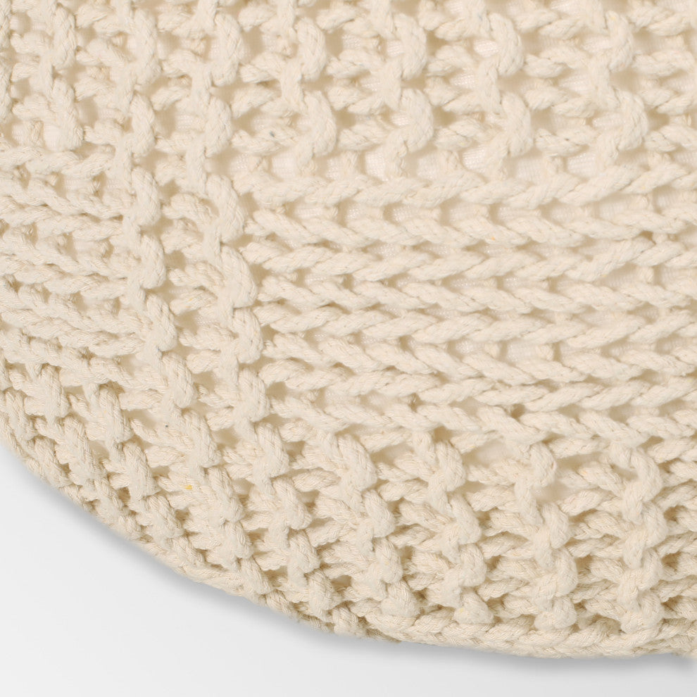 GDF Studio Valentine Handcrafted Modern Fabric Pouf, Ivory