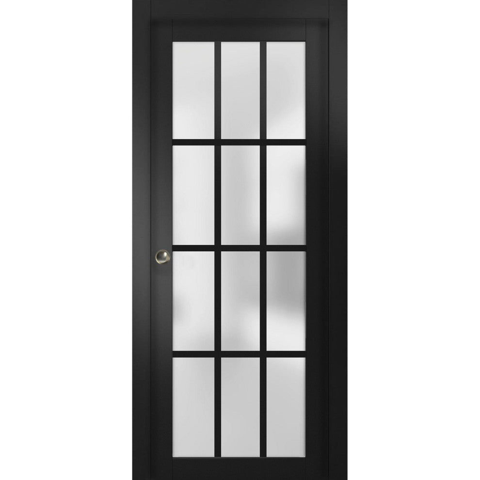 Sliding Pocket Door 24 x 80, Felicia 3312 Matte Black Frosted Glass, Rail